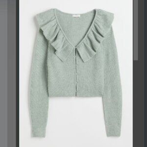H&M Knit Ultra Soft Button-Up Cardigan with Flounce-Collar - Size XS in Green